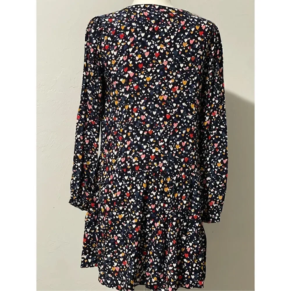 Loft xs heart printed long sleeve midi dress